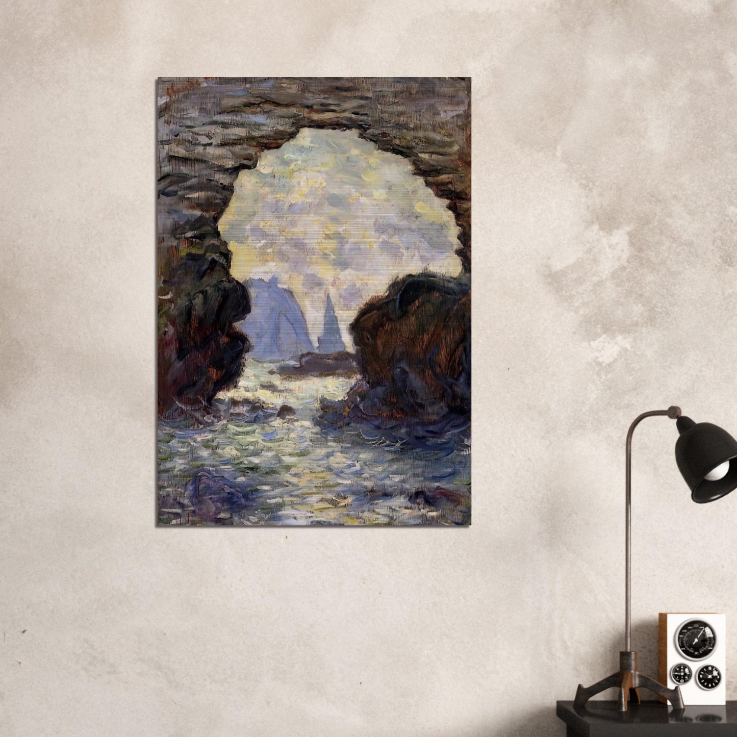 The Rock Needle Seen through the Porte d'Aumont - claude monet Brushed Aluminum Print - 70x100 cm / 28x40 inches | claude monet Aluminum Print | claude monet Prints