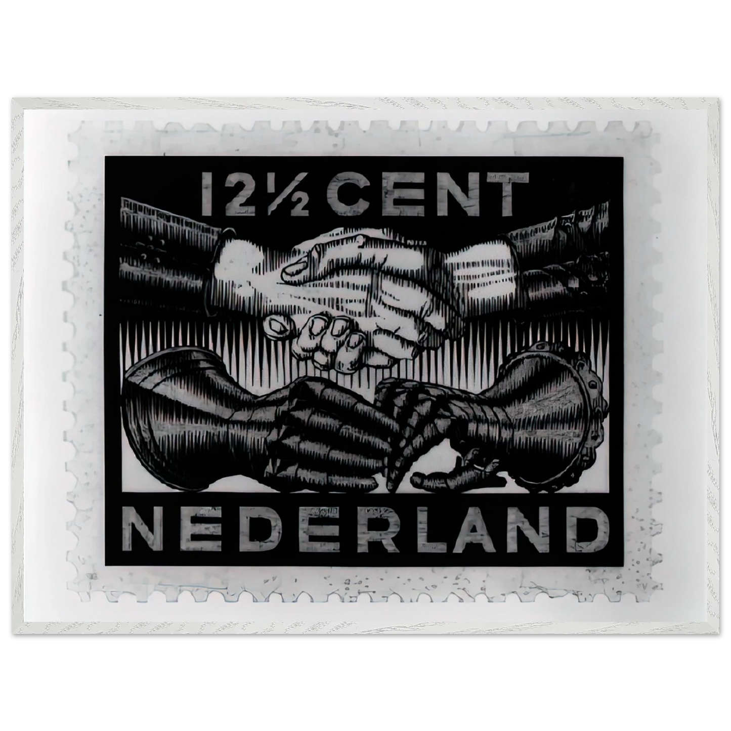 MC Escher - DESIGN FOR DUTCH PEASE POSTAGE STAMP MARCH 1932 1932 Wall Art - 30x40 cm / 12x16 inches - Premium Wooden Framed Poster With Fine Art Paper - Black frame
