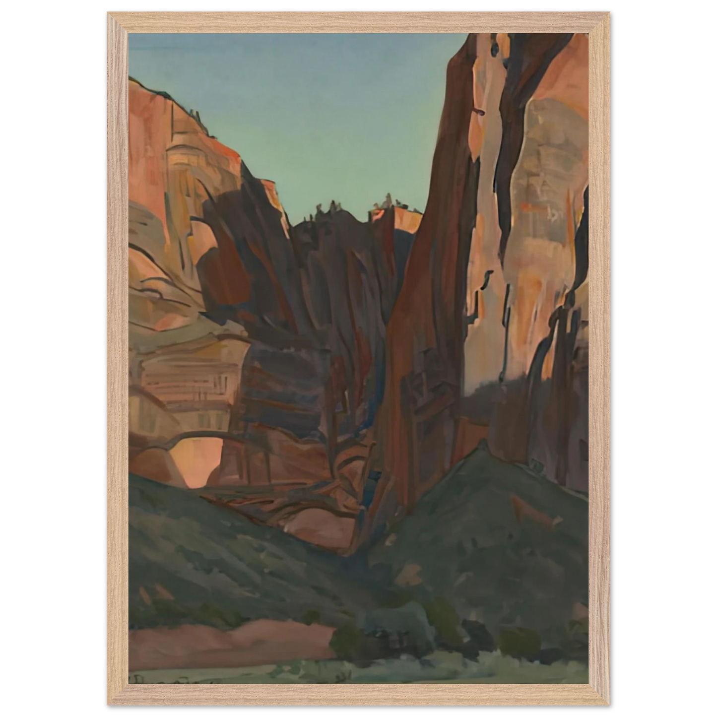 Maynard Dixon - NOTCH IN THE WALL ZION NATIONAL PARK AUGUST 1933 1933 Wall art - 13x18 cm / 5x7 inches - Premium Wooden Framed Poster With Fine Art Paper-canvas - Black frame