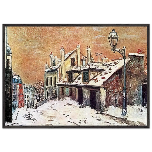 WINTER SCENE - Maurice Utrillo 70x100 cm / 28x40 inches Framed Art Print – Black Wooden Frame