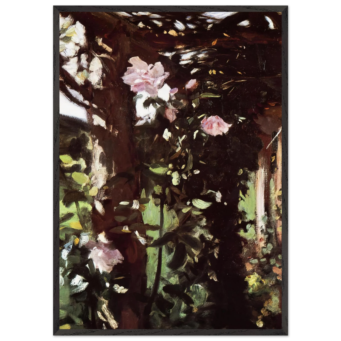 A Rose Trellis Roses at Oxfordshire - John Singer Sargent 70x100 cm / 28x40 inches Framed Art Print – Black Wooden Frame