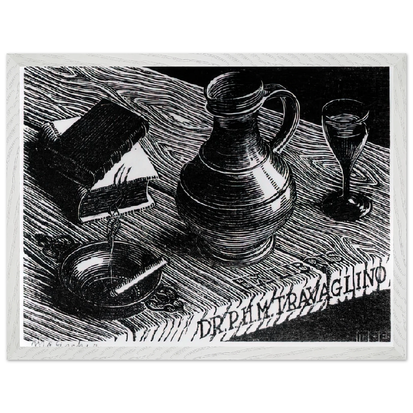 MC Escher - BOOKPLATE DR P H M TRAVAGLINO Wall Art - 60x80 cm / 24x32 inches - Premium Wooden Framed Poster With Fine Art Paper-canvas - Black frame