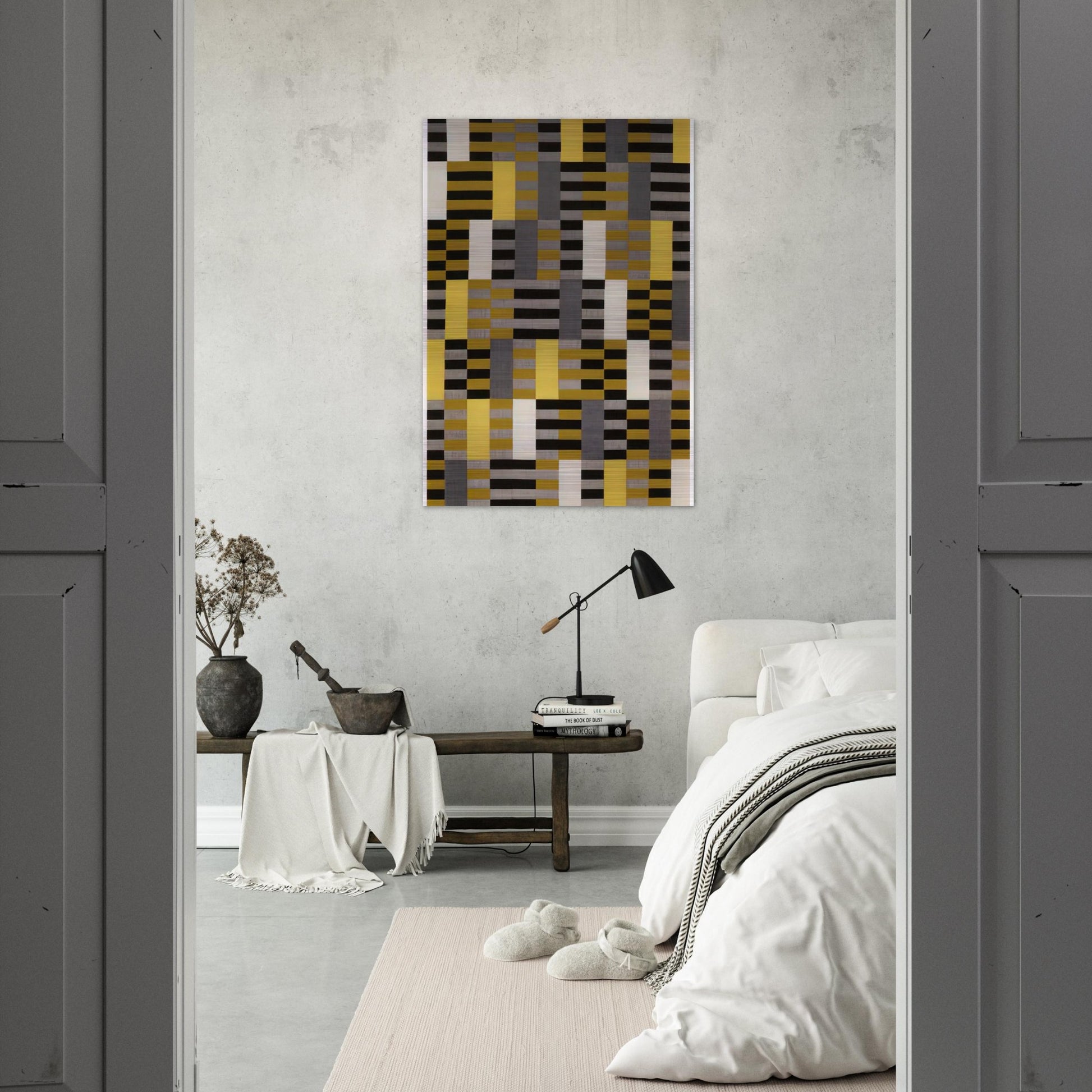BLACK WHITE YELLOW 1926 - Anni Albers Brushed Aluminum Print - 70x100 cm / 28x40 inches | Anni Albers Aluminum Print | Anni Albers Prints