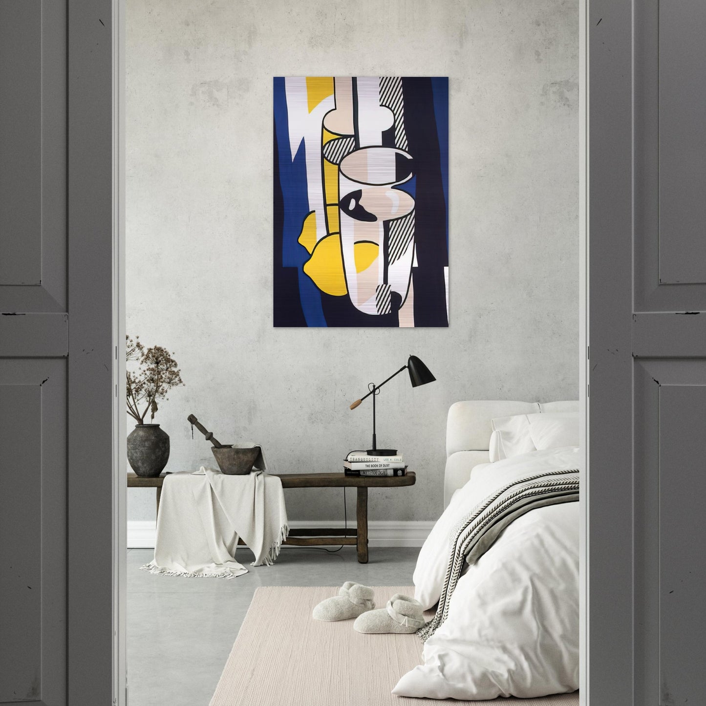 GLASS AND LEMON IN A MIRROR 1974 - Roy Lichtenstein Brushed Aluminum Print - 70x100 cm / 28x40 inches | Roy Lichtenstein Aluminum Print | Roy Lichtenstein Prints