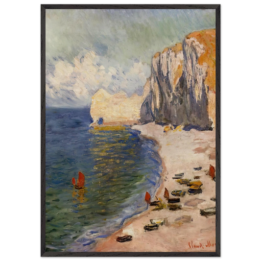 The Beach and the Falaise dAmont - claude monet 70x100 cm / 28x40 inches Framed Art Print – Black Wooden Frame
