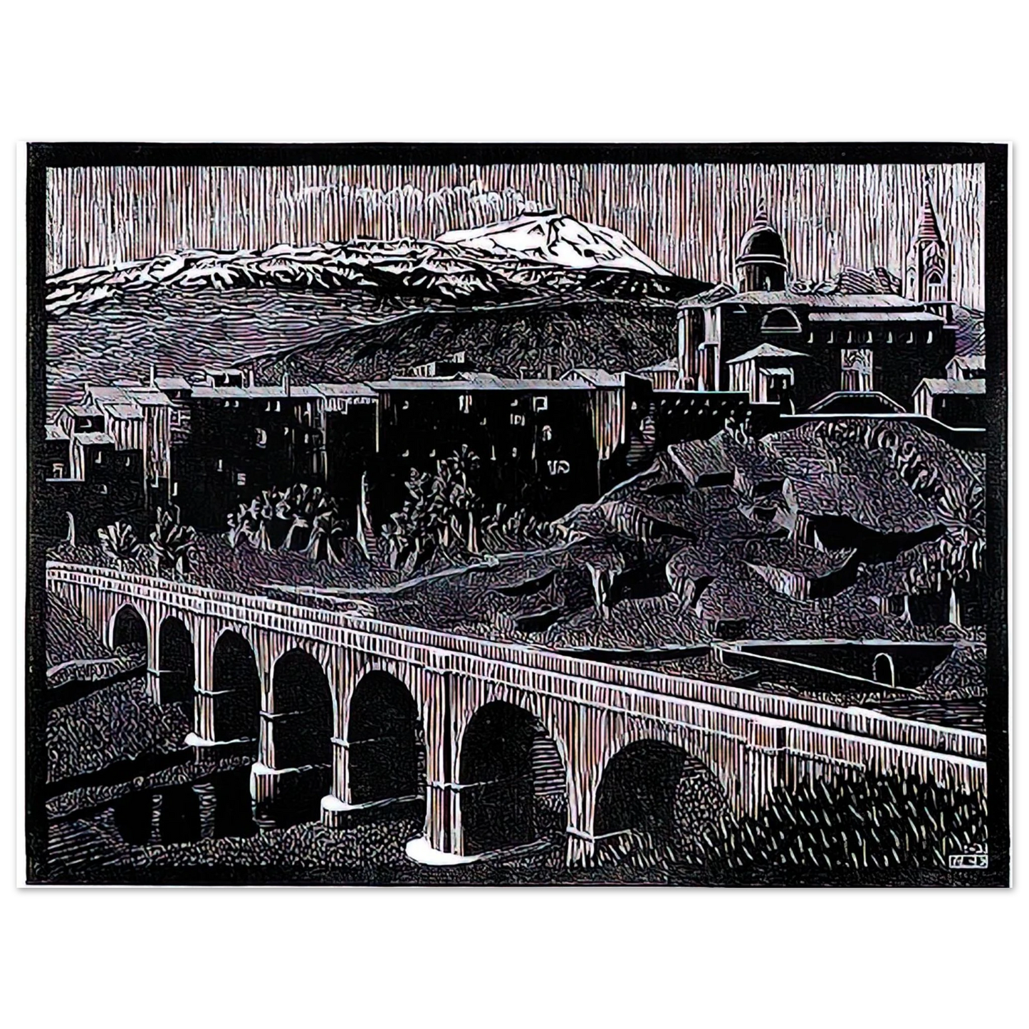 MC Escher - RANDAZZO AND MOUNT ETNA SICILY JANUARY 1933 1933 Wall Art - 60x80 cm / 24x32 inches - Fine Art Poster-canvas - -
