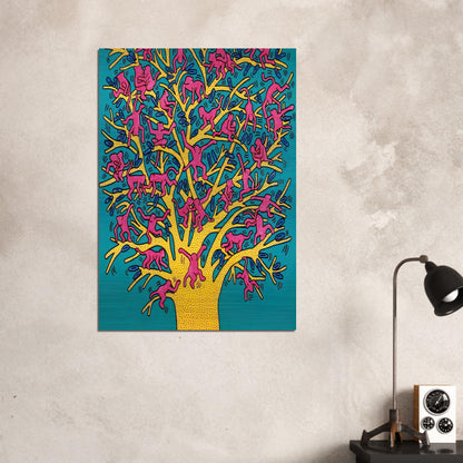 THE TREE OF MONKEYS - Keith Haring Brushed Aluminum Print - 70x100 cm / 28x40 inches | Keith Haring Aluminum Print | Keith Haring Prints