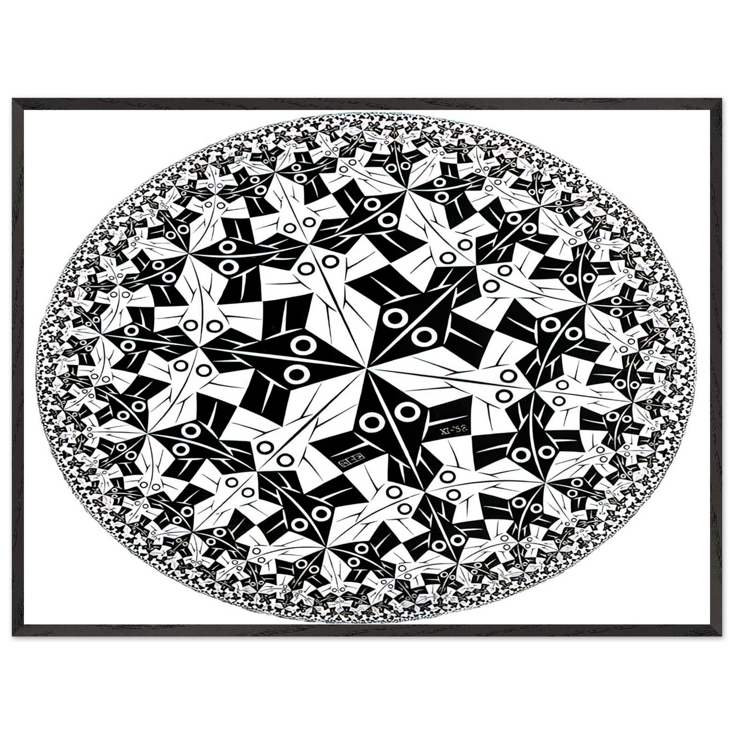 MC Escher - CIRCLE LIMIT I Wall Art - 30x40 cm / 12x16 inches - Premium Wooden Framed Poster With Fine Art Paper-canvas - Wood frame