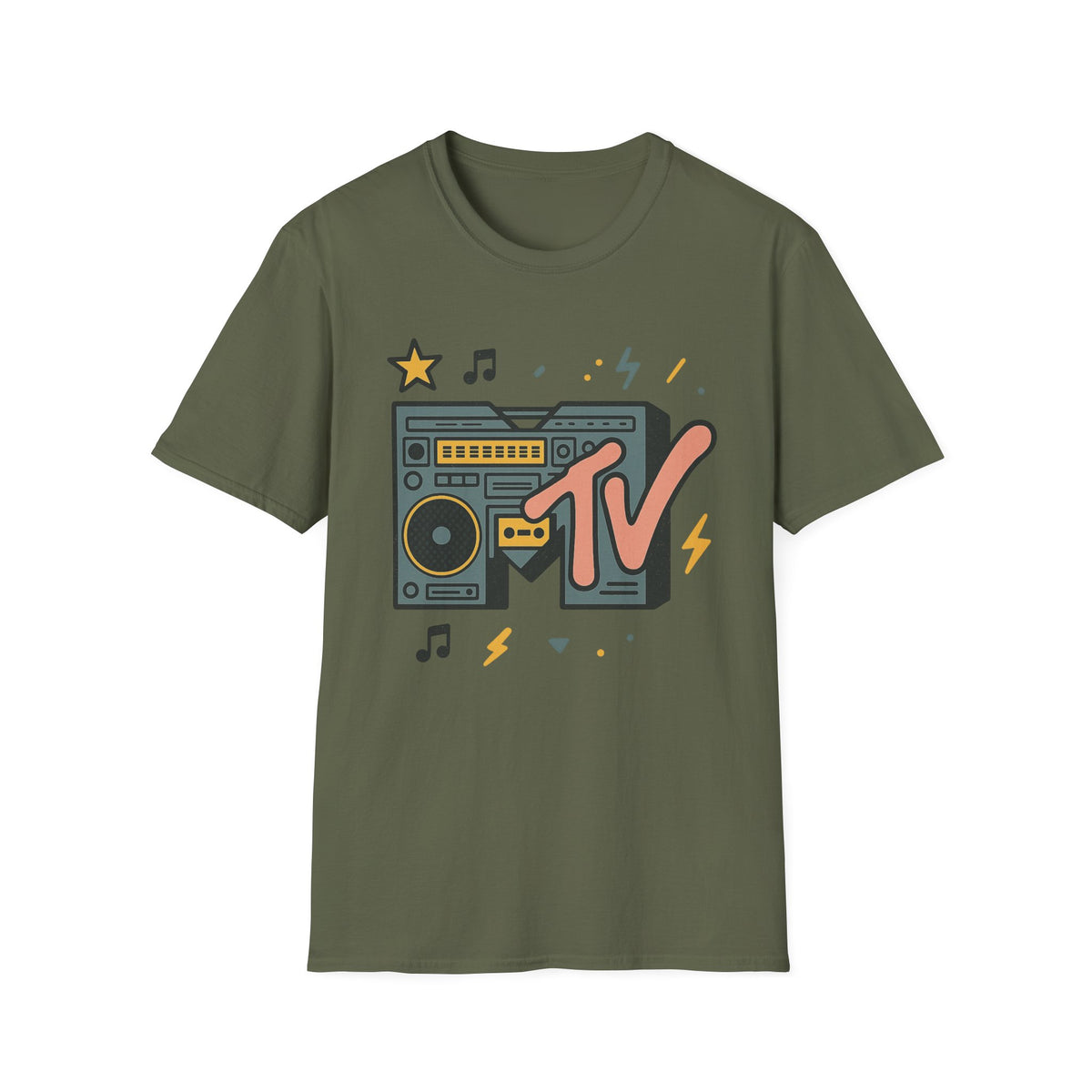 Retro MTV Vintage Leopardenmuster Musikfernsehen Grafik T-Shirt 80er 90er Throwback Unisex Band Shirt Animal Print Rock Style T-Shirt
