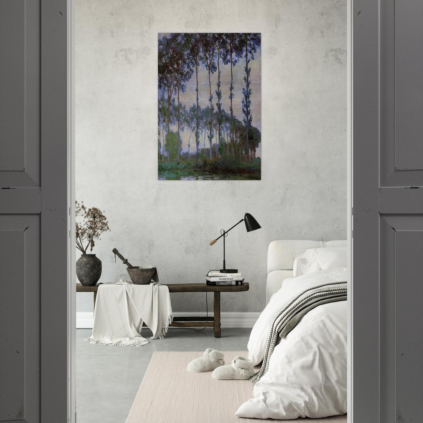 Poplars on the Banks of the River Epte, Overcast Weather - claude monet Brushed Aluminum Print - 70x100 cm / 28x40 inches | claude monet Aluminum Print | claude monet Prints