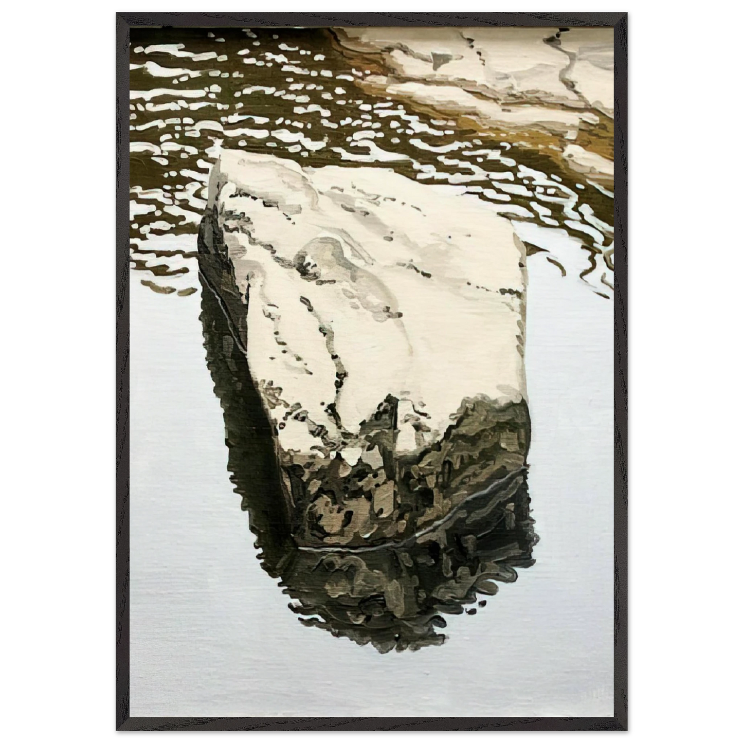 Study for Flat Boulder Reflected - 1986 - Neil Welliver 70x100 cm / 28x40 inches Framed Art Print – Black Wooden Frame