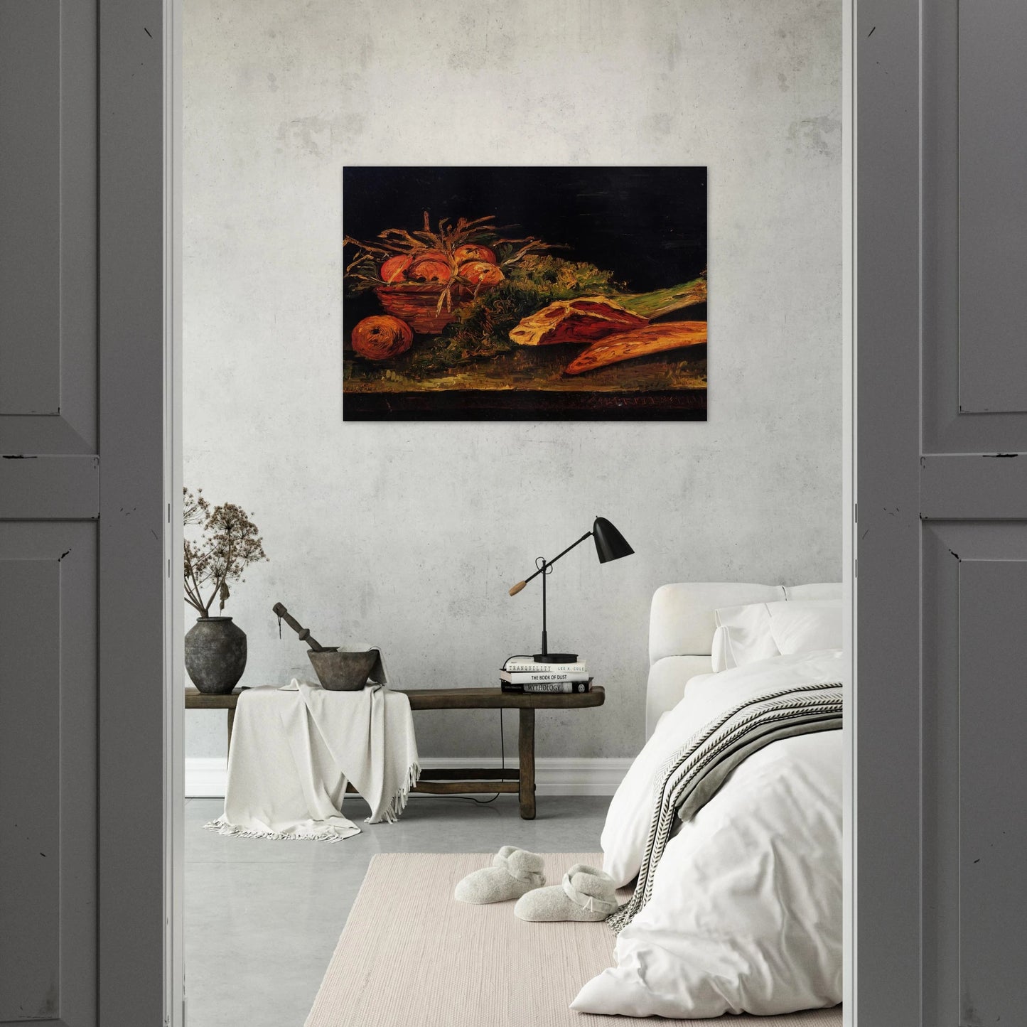 Still Life with Apples, Meat and a Roll - Vincent van Gogh Brushed Aluminum Print - 70x100 cm / 28x40 inches | Vincent van Gogh Aluminum Print | Vincent van Gogh Prints