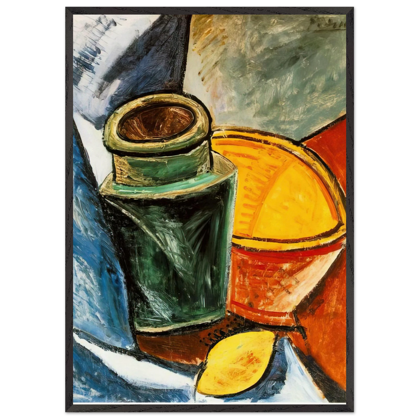 Wall artStill life with lemons N1 - Pablo Picasso 70x100 cm / 28x40 inches Framed Art Print – Black Wooden Frame