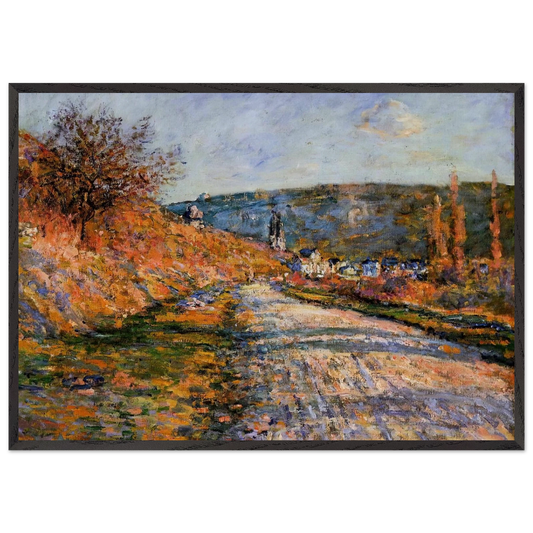 The Road to Vetheuil - claude monet 70x100 cm / 28x40 inches Framed Art Print – Black Wooden Frame