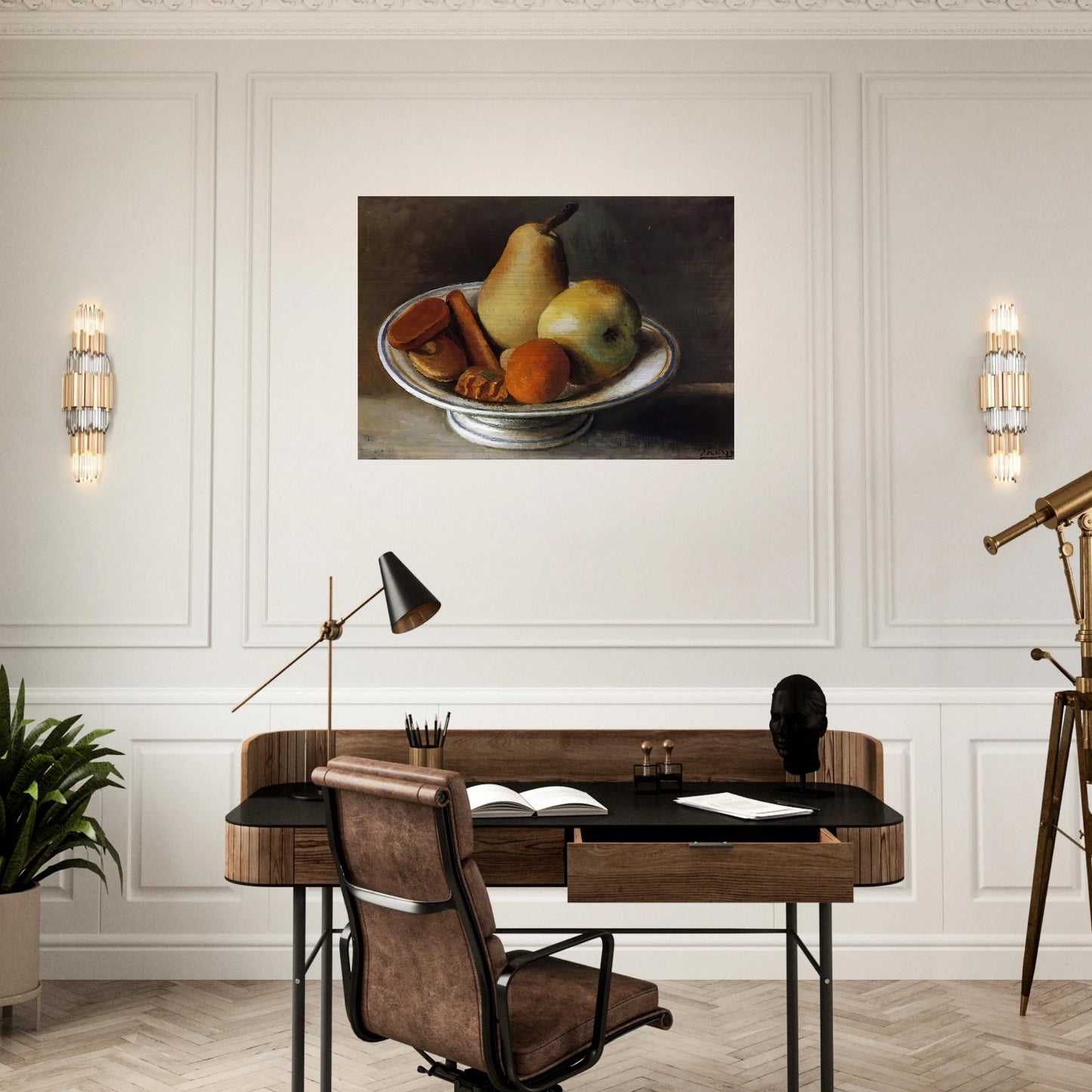 Fruit Bowl with Fruit - 1918 - Pablo Picasso Brushed Aluminum Print - 70x100 cm / 28x40 inches | Pablo Picasso Aluminum Print | Pablo Picasso Prints