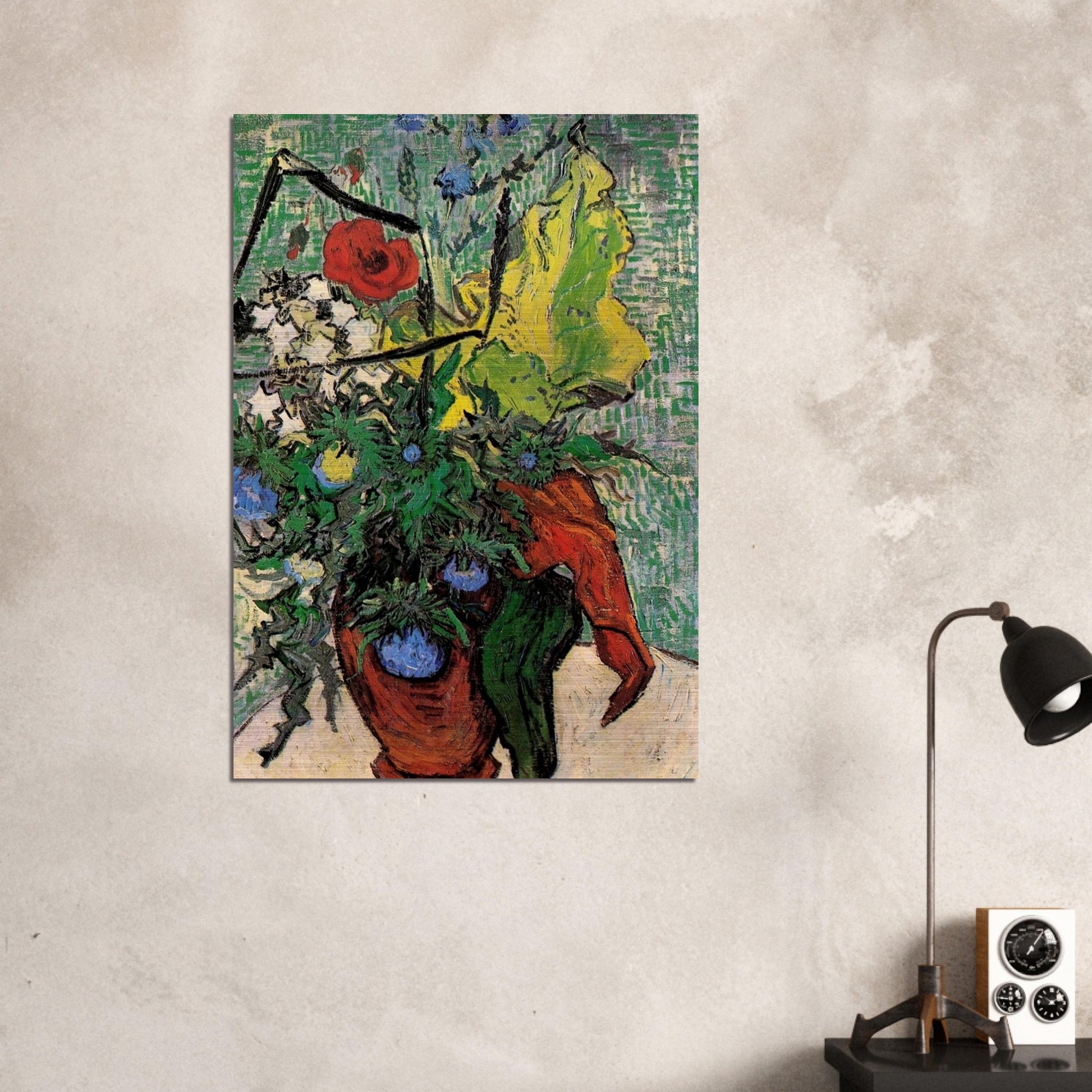 Wild Flowers and Thistles in a Vase - Vincent van Gogh Brushed Aluminum Print - 70x100 cm / 28x40 inches | Vincent van Gogh Aluminum Print | Vincent van Gogh Prints