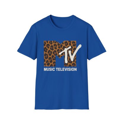 Vintage MTV T-Shirt mit Leopardenmuster, Retro-Musik- und Fernseh-Look der 80er und 90er Jahre, Unisex-Rock-Shirt mit Tiermotiv
