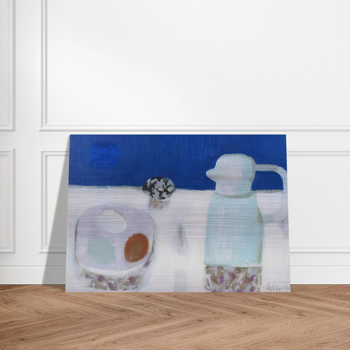 Jug and Four Eggs - 1967 - Mary Fedden Brushed Aluminum Print - 70x100 cm / 28x40 inches | Mary Fedden Aluminum Print | Mary Fedden Prints