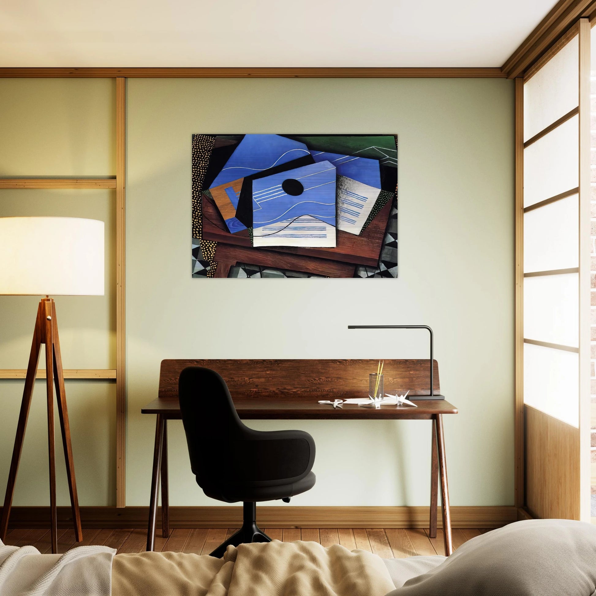 GUITAR ON A TABLE 1915 - Juan Gris Brushed Aluminum Print - 70x100 cm / 28x40 inches | Juan Gris Aluminum Print | Juan Gris Prints