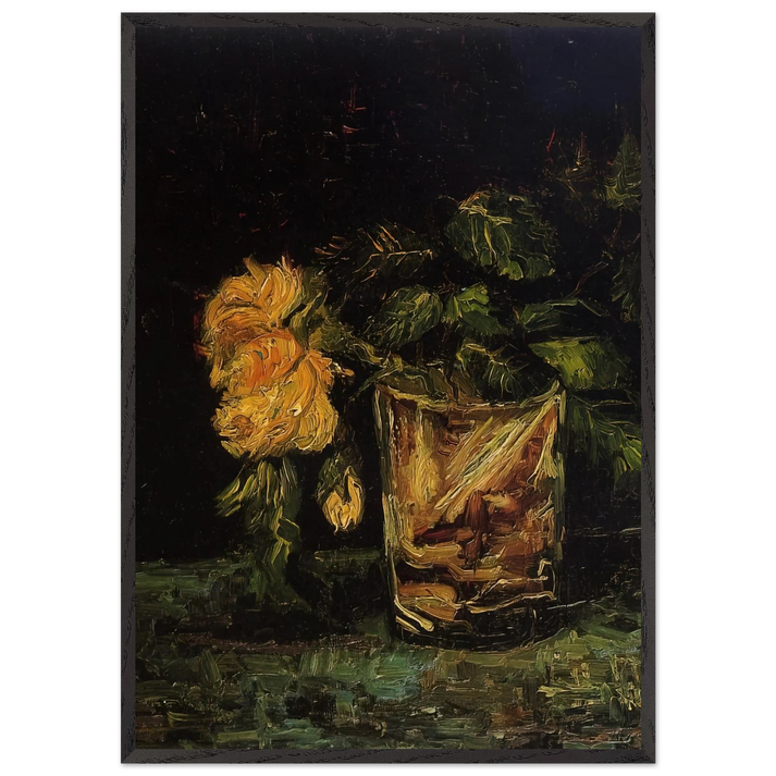 Glass with Roses - Vincent van Gogh 70x100 cm / 28x40 inches Framed Art Print – Black Wooden Frame