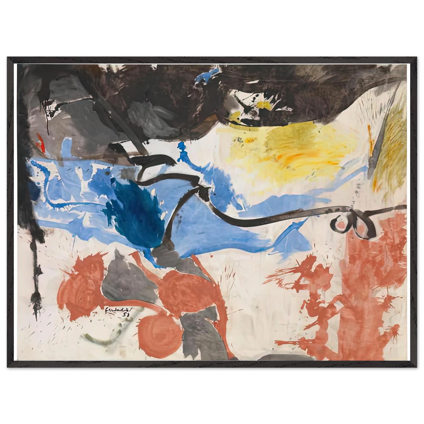 Helen Frankenthaler - Hotel Cro-Magnon, 1958- Wall Art - 30x40 cm / 12x16 inches - Premium Wooden Framed Poster With Fine Art Paper-canvas - White frame