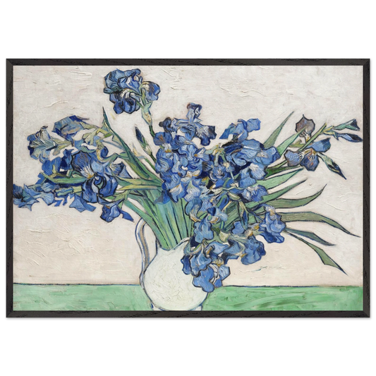 Vase with Irises - Vincent van Gogh 70x100 cm / 28x40 inches Framed Art Print – Black Wooden Frame