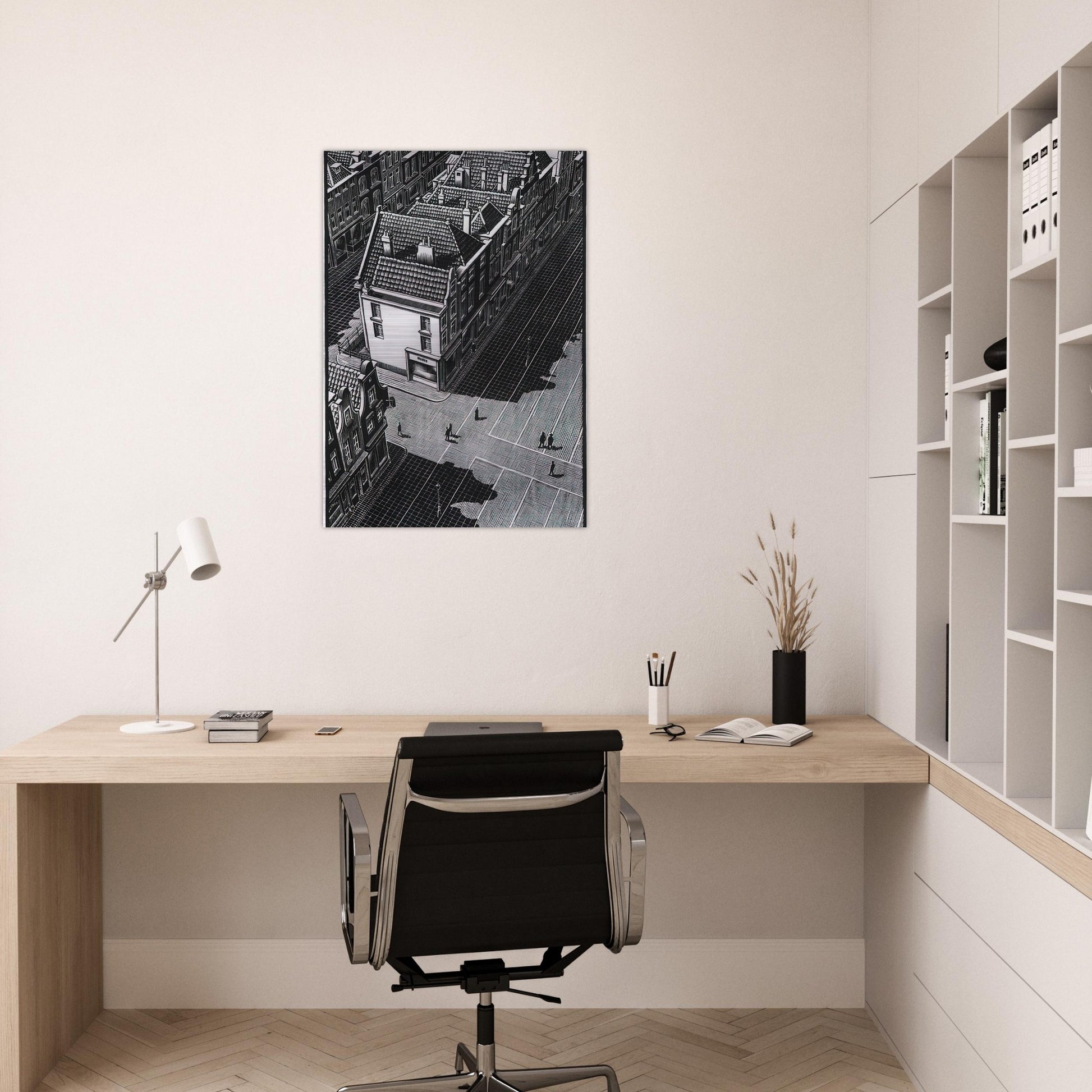 DELFT - MC Escher Brushed Aluminum Print - 70x100 cm / 28x40 inches | MC Escher Aluminum Print | MC Escher Prints | Maurits Cornelis Escher Prints