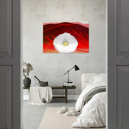 Red hills and white flower - Georgia O'Keeffe Brushed Aluminum Print - 70x100 cm / 28x40 inches | Georgia O'Keeffe Aluminum Print | Georgia O'Keeffe Prints