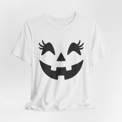 Jack O'Lantern Gesicht Kürbis Wimpern Halloween Damen Mädchen T-Shirt