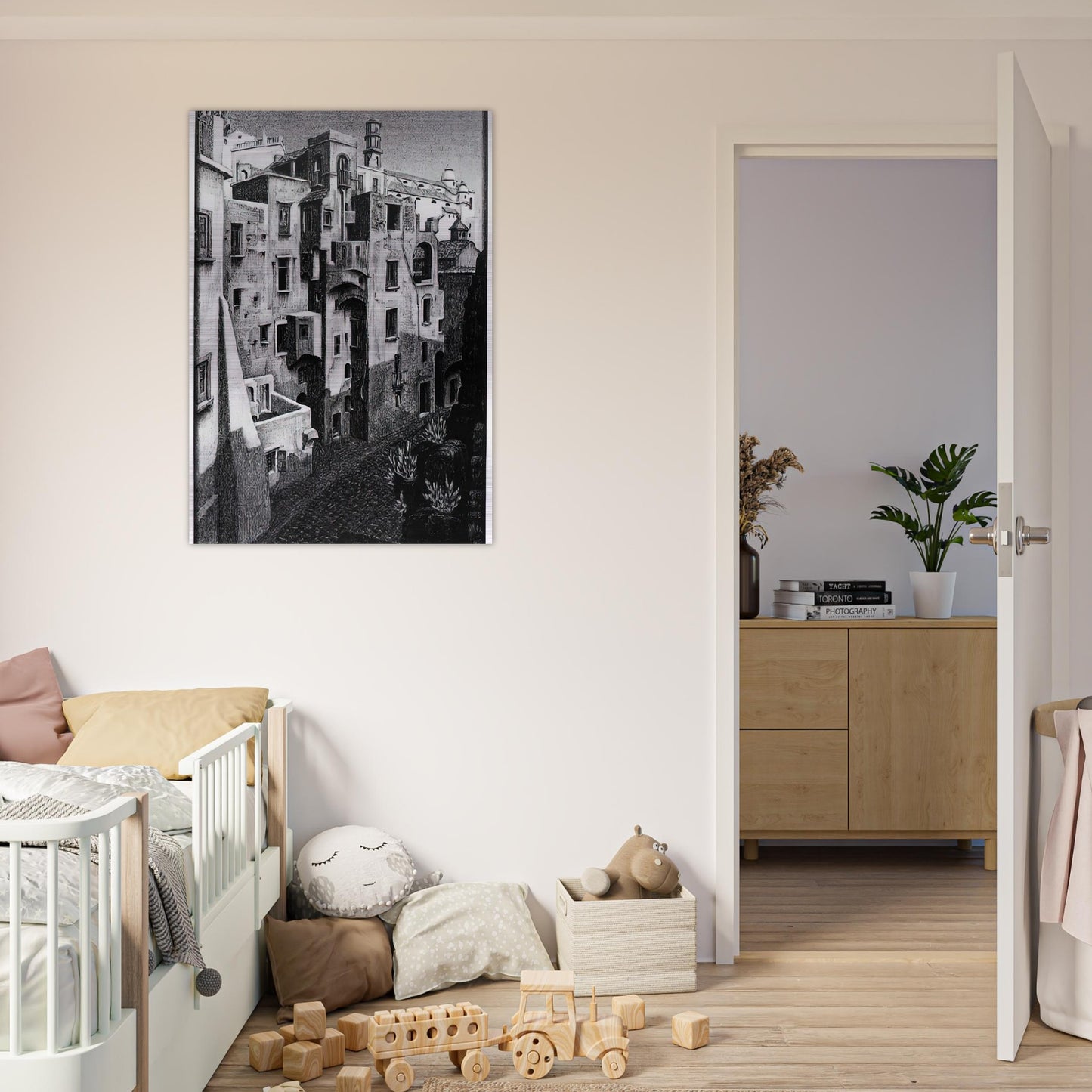 DILAPIDATED HOUSES IN ATRANI 1931 - MC Escher Brushed Aluminum Print - 70x100 cm / 28x40 inches | MC Escher Aluminum Print | MC Escher Prints