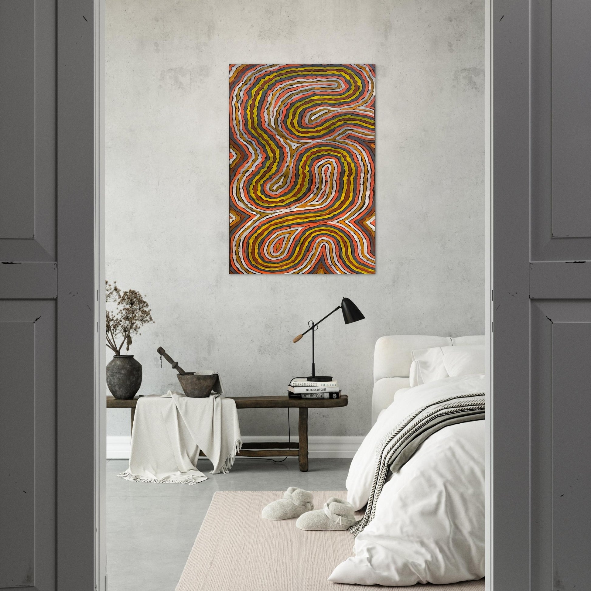 Worm Dreaming Napperby - 1996 - Clifford Possum Tjapaltjarri Brushed Aluminum Print - 70x100 cm / 28x40 inches | Clifford Possum Tjapaltjarri Aluminum Print | Clifford Possum Tjapaltjarri Prints