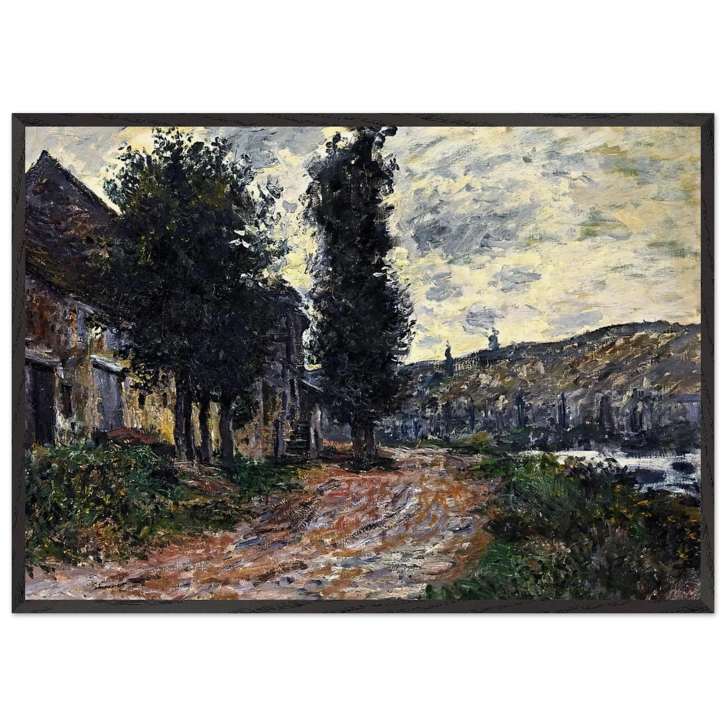 Tow Path at Lavacourt - claude monet 70x100 cm / 28x40 inches Framed Art Print – Black Wooden Frame