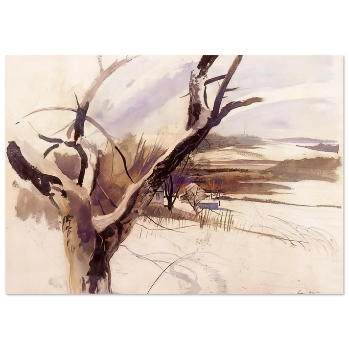 Andrew Wyeth - WINTER FARM SCENE Wall Art - 30x40 cm / 12x16 inches - Premium Wooden Framed Poster With Fine Art Paper-canvas - Black frame