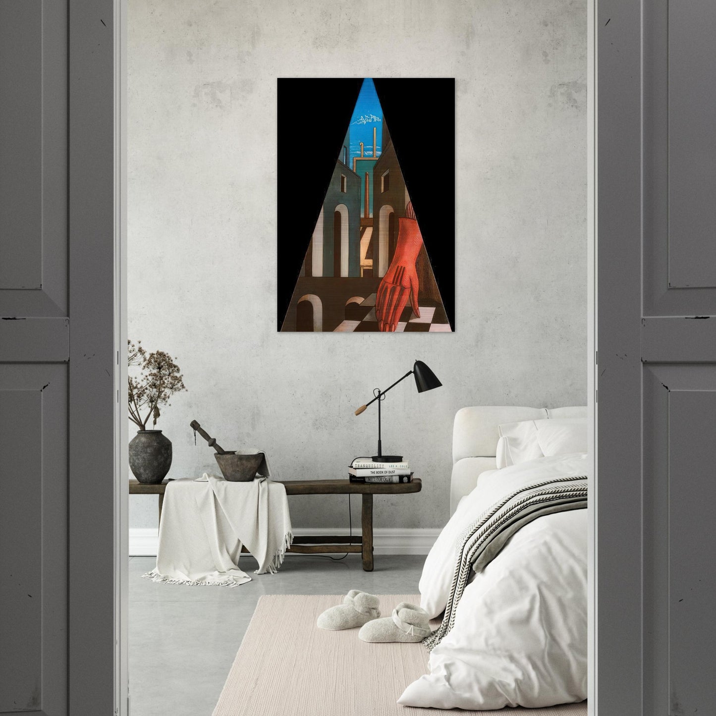 METAPHYSICAL TRIANGLE 1958 - Giorgio de Chirico Brushed Aluminum Print - 70x100 cm / 28x40 inches | Giorgio de Chirico Aluminum Print | Giorgio de Chirico Prints