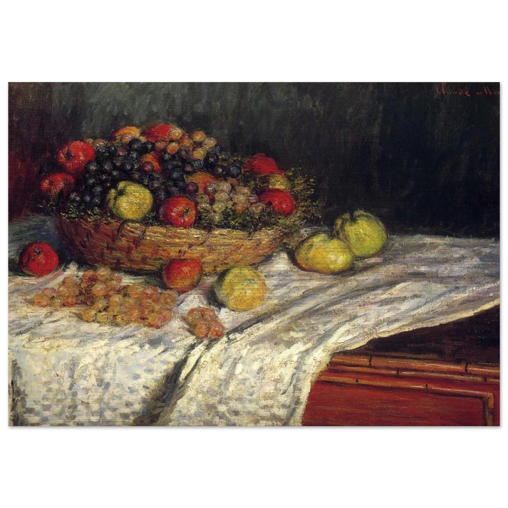 Fruit Basket with Apples and Grapes - claude monet Brushed Aluminum Print - 70x100 cm / 28x40 inches | claude monet Aluminum Print | claude monet Prints