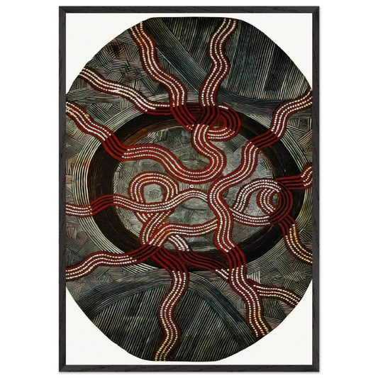 Untitled Snake Dreaming - 1972 - Clifford Possum Tjapaltjarri 70x100 cm / 28x40 inches Framed Art Print – Black Wooden Frame