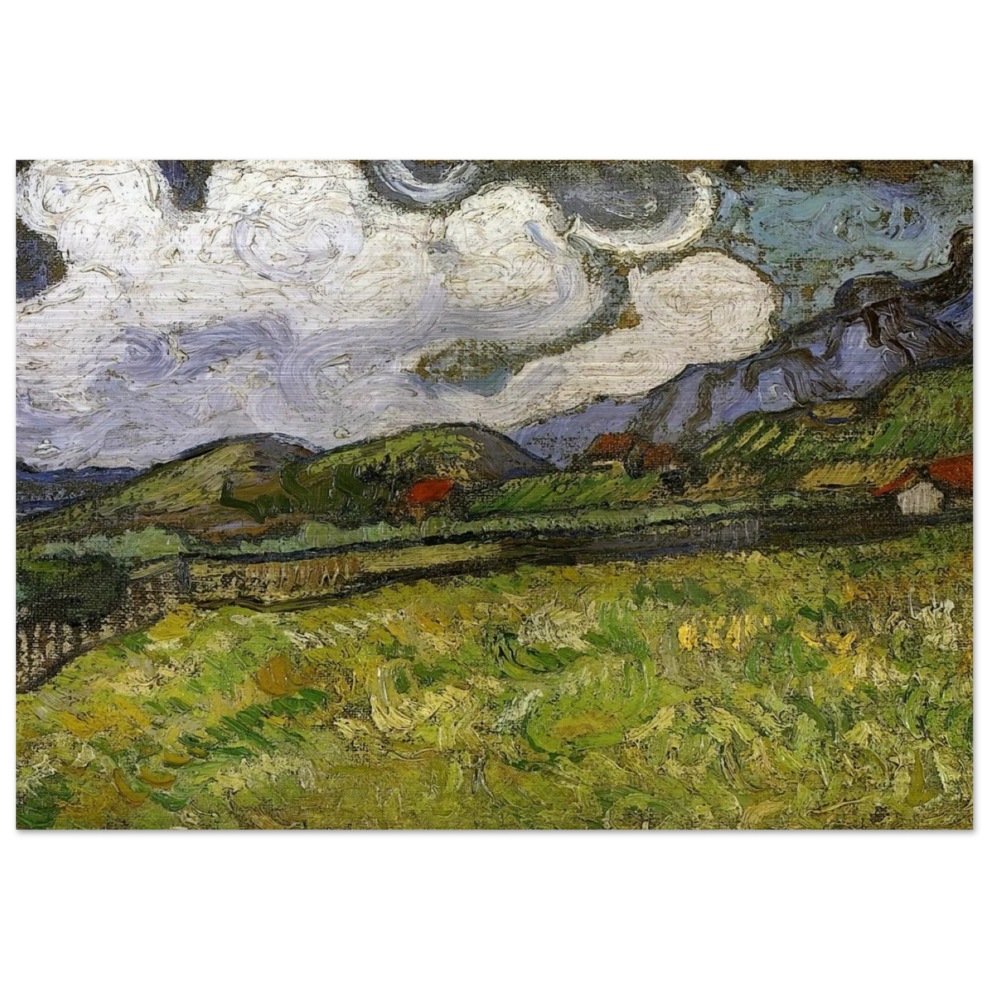 Wheat Field behind Saint-Paul Hospital with a Reaper - Vincent van Gogh Brushed Aluminum Print - 70x100 cm / 28x40 inches | Vincent van Gogh Aluminum Print | Vincent van Gogh Prints