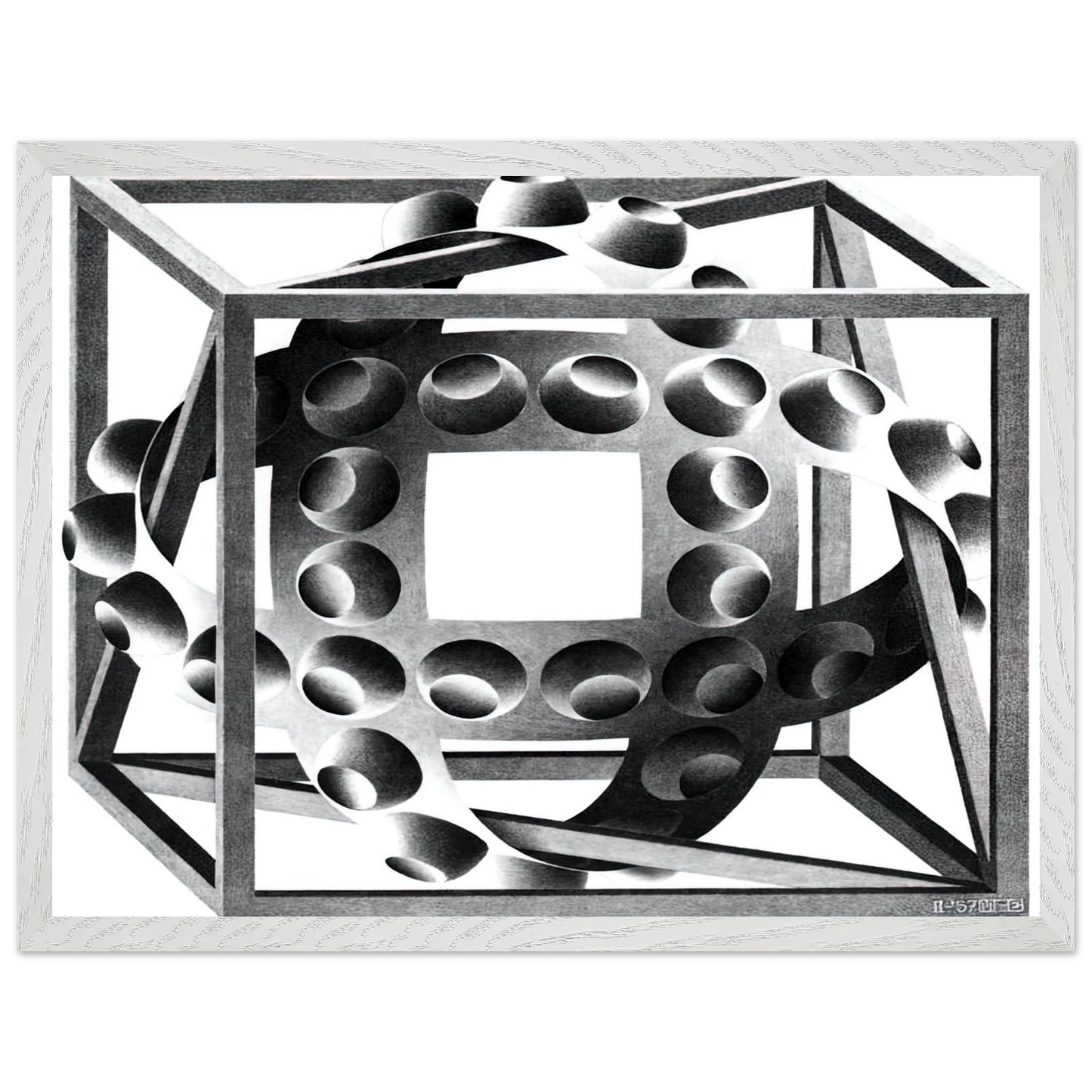 MC Escher - CUBE WITH MAGIC RIBBONS Wall Art - 60x80 cm / 24x32 inches - Premium Wooden Framed Poster With Fine Art Paper-canvas - Wood frame