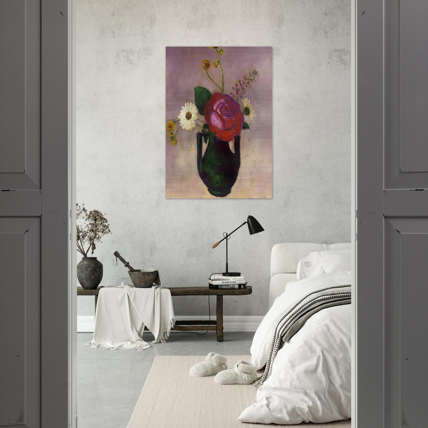 ROSE AND DAISY - Odilon Redon Brushed Aluminum Print - 70x100 cm / 28x40 inches | Odilon Redon Aluminum Print | Odilon Redon Prints