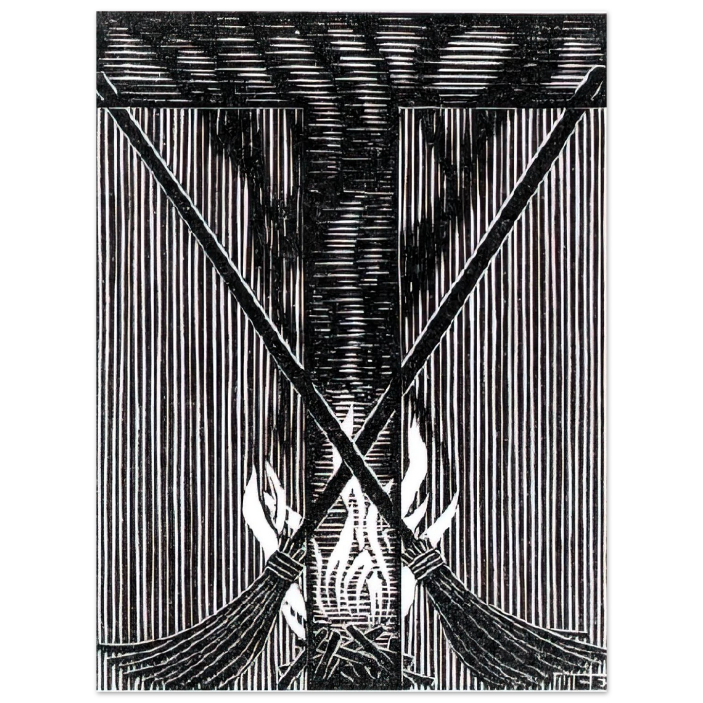 MC Escher - INITIAL T Wall Art - 60x80 cm / 24x32 inches - Premium Wooden Framed Poster With Fine Art Paper-canvas - Black frame