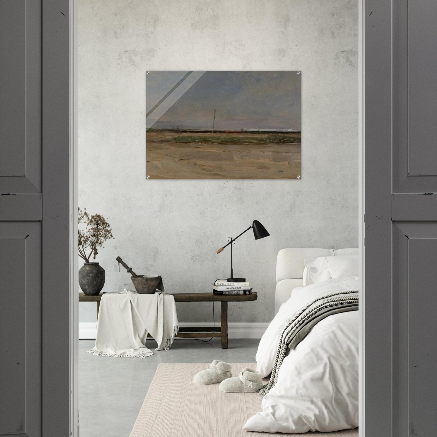Polder Landscape with a Train and a Small Windmill on the Horizon - Piet Mondrian Acrylic Print - 70x100 cm / 28x40″ inches | Piet Mondrian Wall Art | Piet Mondrian Prints