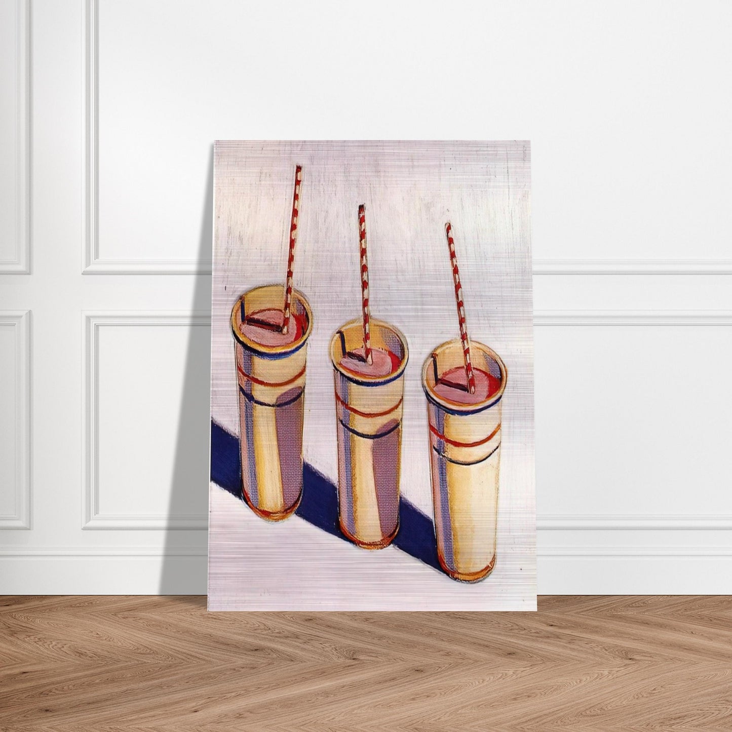Three Strawberry Shakes - 1964 - Wayne Thiebaud Brushed Aluminum Print - 70x100 cm / 28x40 inches | Wayne Thiebaud Aluminum Print | Wayne Thiebaud Prints