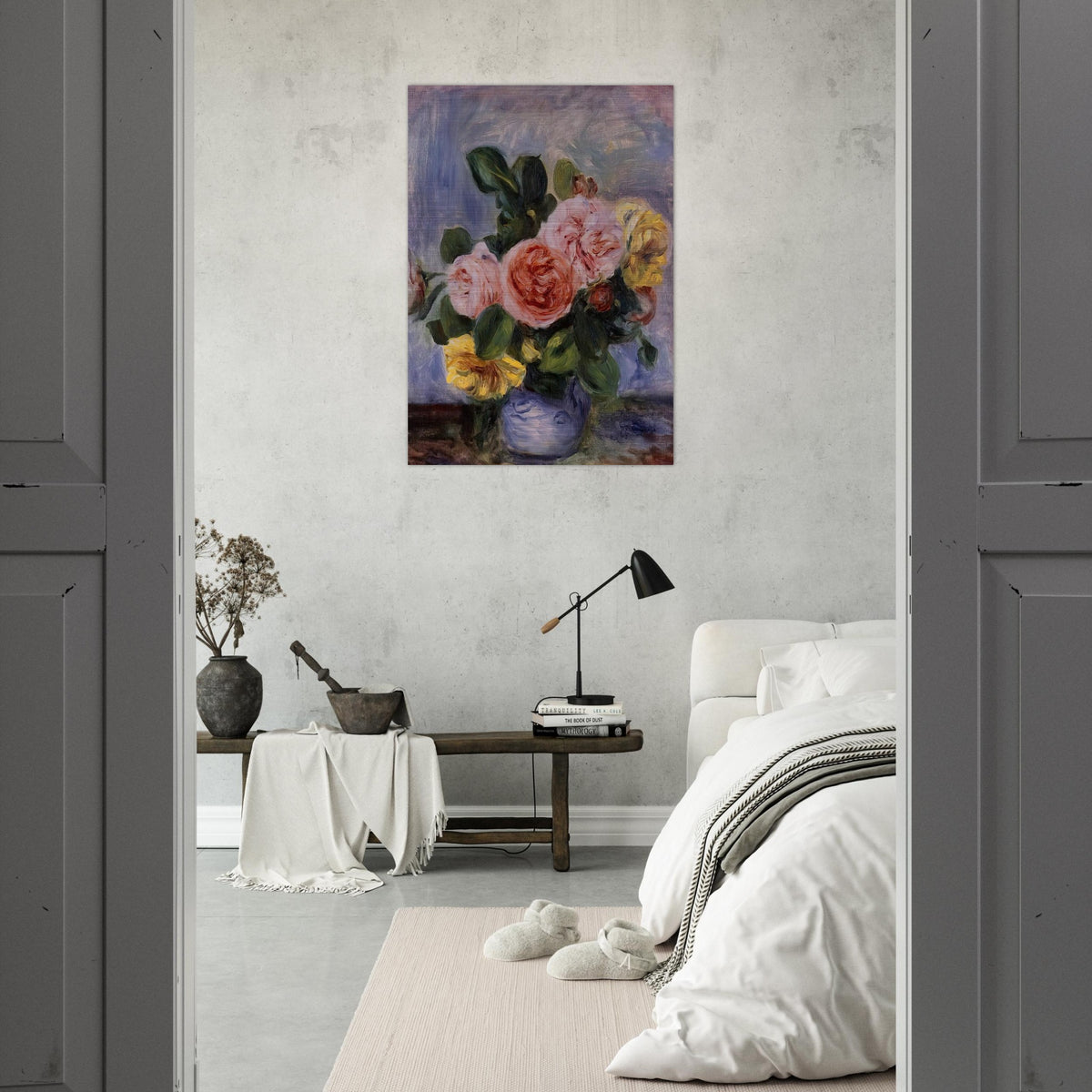 Roses in a Vase - Pierre-Auguste Renoir Brushed Aluminum Print - 70x100 cm / 28x40 inches | Pierre-Auguste Renoir Aluminum Print | Pierre-Auguste Renoir Prints
