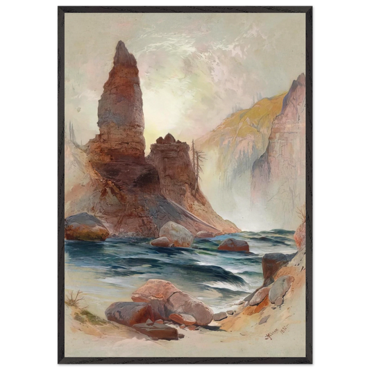 Tower Falls Yellowstone - Thomas Moran 70x100 cm / 28x40 inches Framed Art Print – Black Wooden Frame