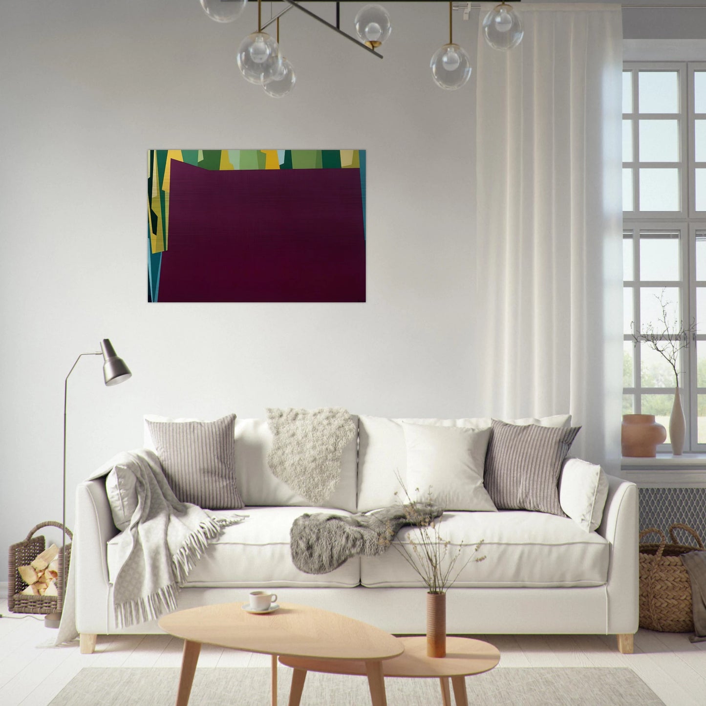 Interlocking Forms Big Magenta With Green - 1959 - Karl Benjamin Brushed Aluminum Print - 70x100 cm / 28x40 inches | Karl Benjamin Aluminum Print | Karl Benjamin Prints