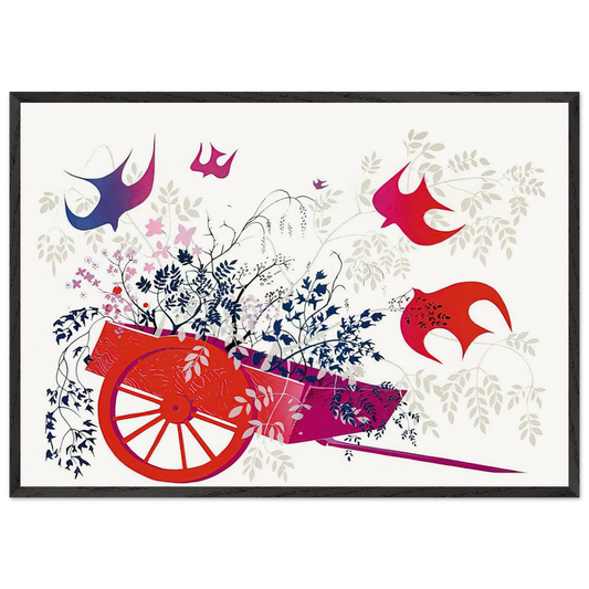 Red Wagon  Foliage - Eyvind Earle 70x100 cm / 28x40 inches Framed Art Print – Black Wooden Frame
