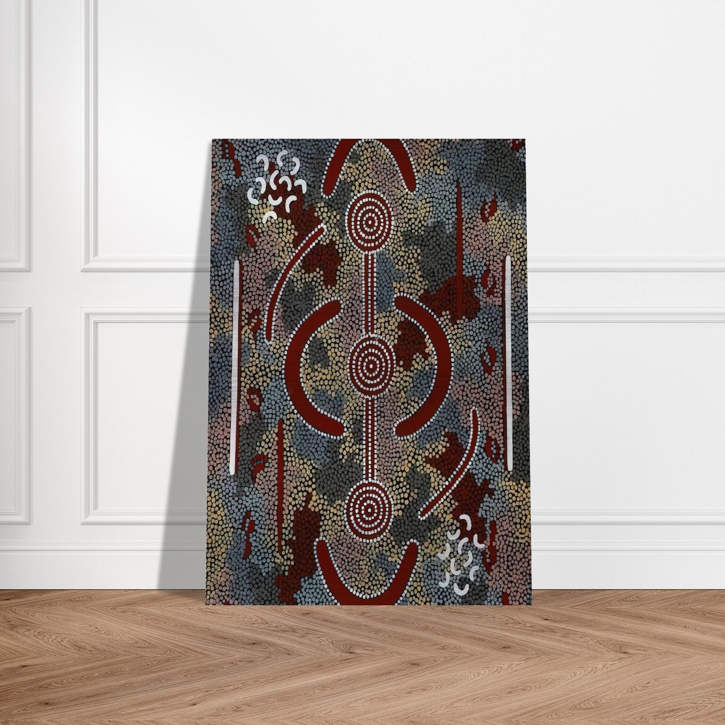Honey Ant Dreaming - 1981 - Clifford Possum Tjapaltjarri Brushed Aluminum Print - 70x100 cm / 28x40 inches | Clifford Possum Tjapaltjarri Aluminum Print | Clifford Possum Tjapaltjarri Prints