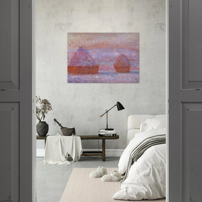 Grainstacks at Giverny, Morning Effect - claude monet Brushed Aluminum Print - 70x100 cm / 28x40 inches | claude monet Aluminum Print | claude monet Prints