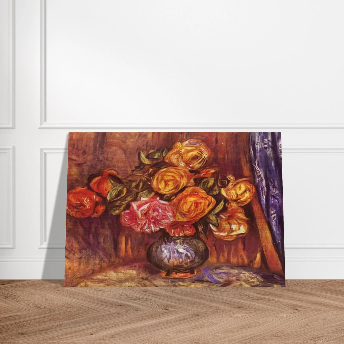 Roses Before the Blue Curtain - Pierre-Auguste Renoir Brushed Aluminum Print - 70x100 cm / 28x40 inches | Pierre-Auguste Renoir Aluminum Print | Pierre-Auguste Renoir Prints