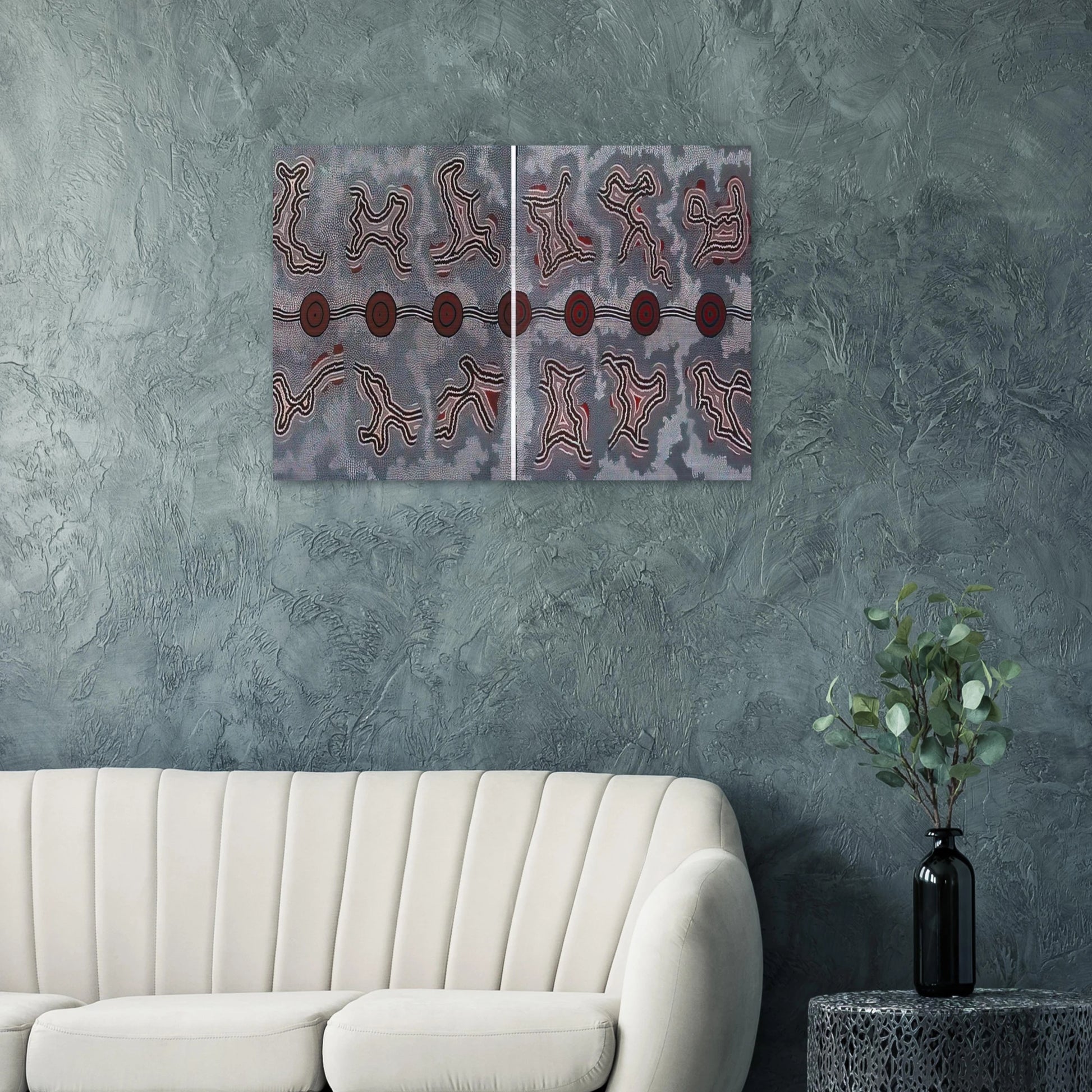 Narripi Dreaming Diptych - 1990 - Clifford Possum Tjapaltjarri Brushed Aluminum Print - 70x100 cm / 28x40 inches | Clifford Possum Tjapaltjarri Aluminum Print | Clifford Possum Tjapaltjarri Prints